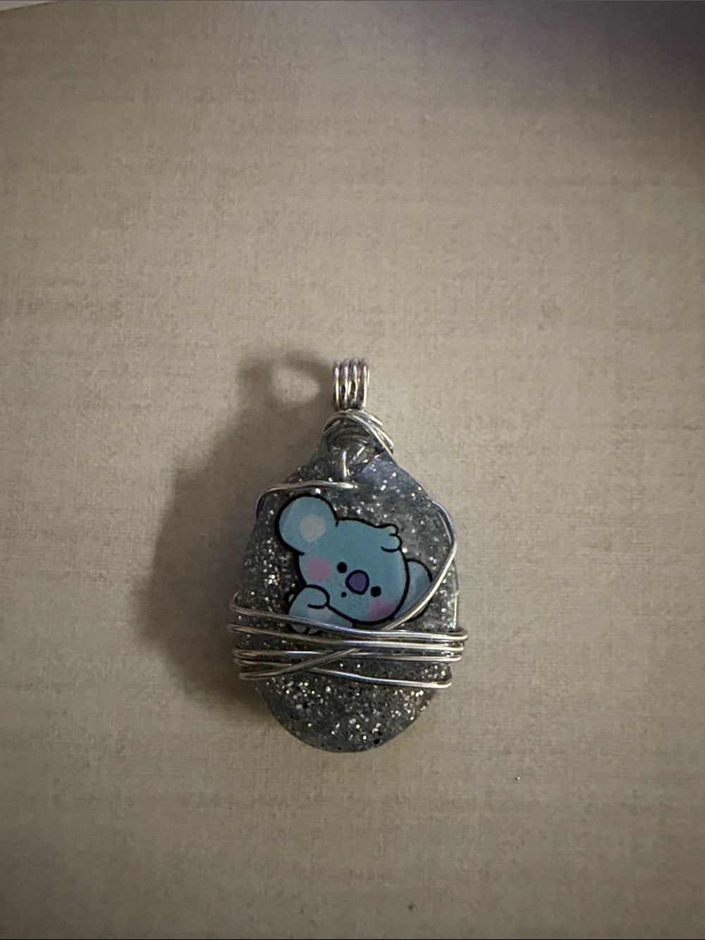 Sparkling Silver Koala Pendant Necklace in Blue Accent - KPop inspired